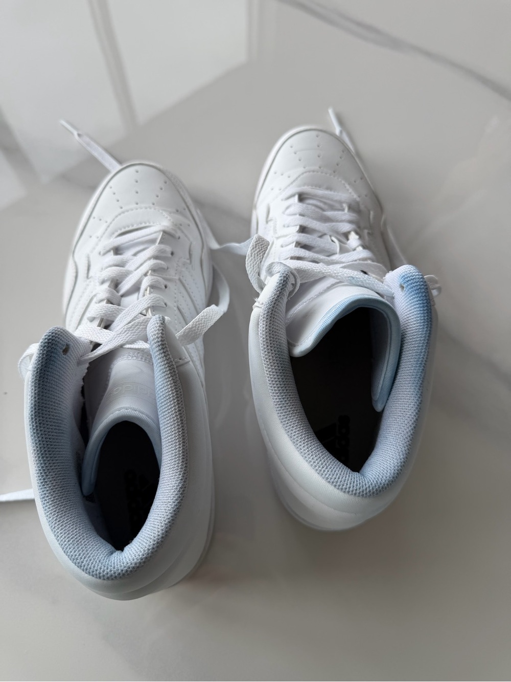 adidas Kids White High-Top Sneakers with Light Gray Lining - Picture 4 of 8